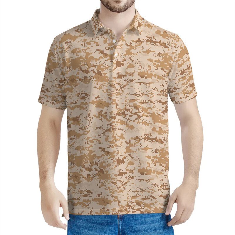 Mode Camo Muster Polo-Shirts Männer 3d gedruckt Tarnung T-Shirts Outdoor-Sport Knopf Polo-Shirt lose Revers kurze Ärmel