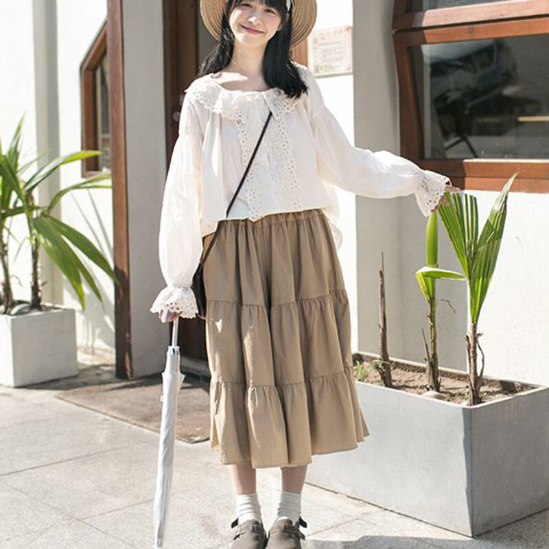 Gidyq Vintage hohe Taille weites Bein Hosen Frauen japanisch alle passen birnenförmige Körper hose Mode lässig solide schlanke Rock Hose