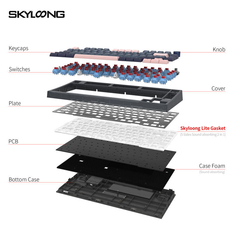 Skyloong-transparente rgb rgb teclado mecânico, 75% interruptor óptico, pbt, para jogos, novo hotswap