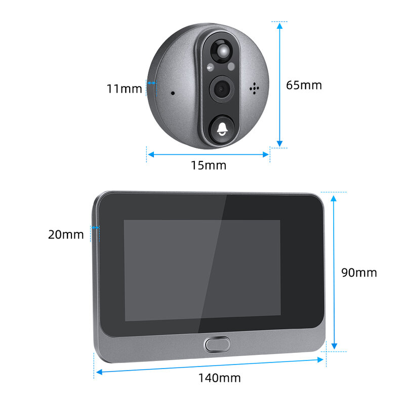 Elecpow kamera intip Video 1080P WiFi, kamera Video bel pintu deteksi gerakan PIR 4.3 inci Alexa Google Digital penampil pintu