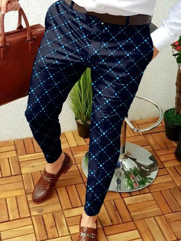 Men's Business Casual Trousers Geometric Pattern Print Straight Long Pants Mens Spring Autumn Fashion Streetwear Men Clothing