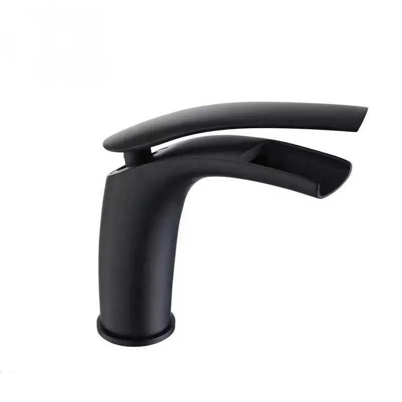 Wholesale Sanitary Ware Factory Brass Black Waterfall Bathroom Sink Faucet Deck Mount Basin Cold Hot Water Tap