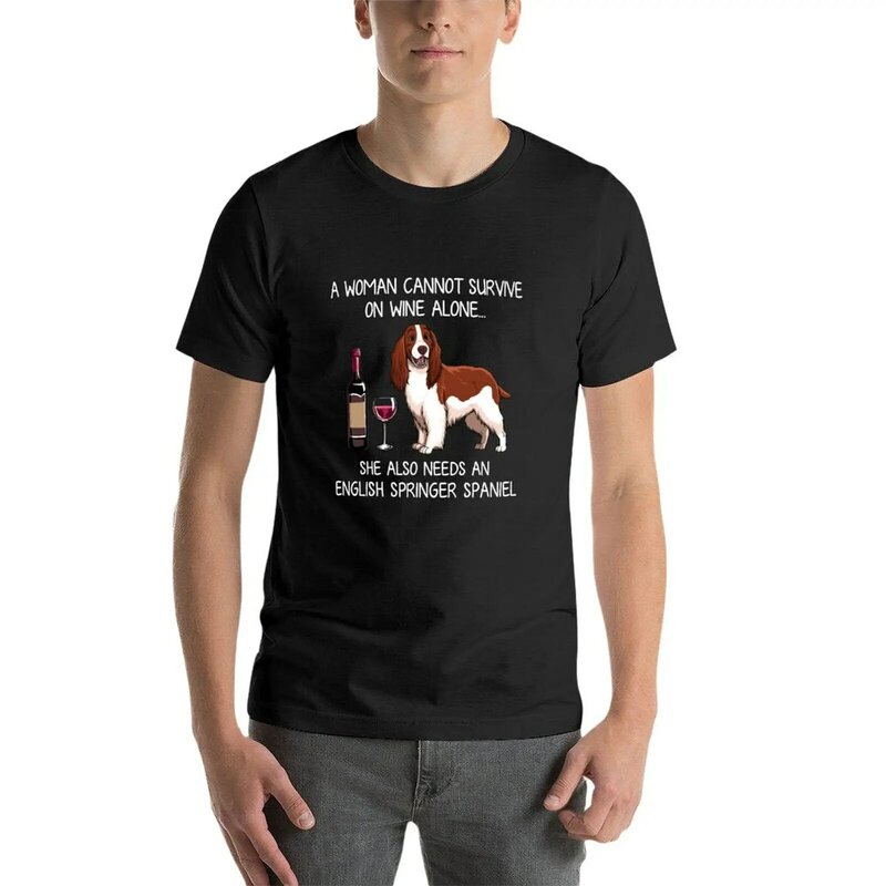 Angielski Springer Spaniel i wino śmieszne T-Shirt dla psów oversize ubrania vintage koszulka z krótkim rękawem zwykły biały t shirty męskie