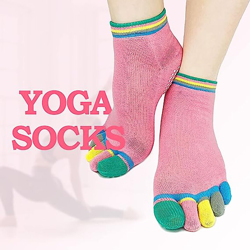 Цветные нескользящие носки с пятью носками, носки для йоги, Пилатеса, батута, спортивные носки с клеем для танцев, женские хлопковые носки для массажа пола в помещении