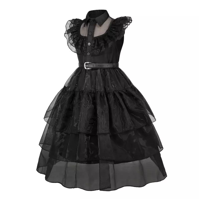 Kostum Addams rabu gaun hitam anak perempuan