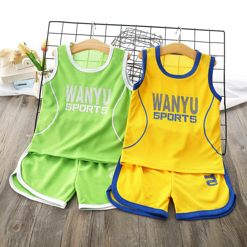 Kids Clothes Sets Boys Summer Clothing Letter Printed Quick Dry Sleeveless Vest Tops Shorts 2Pcs Outfits Clothes Sports Costumes