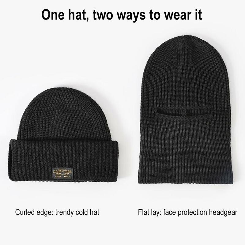2In1 Mask Beanies Men Winter Balaclava Hat Knitted Hats Full Face Ski Bonnet Tactical Cycling Earmuffs Cap Knitted