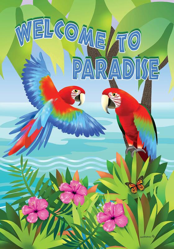 Birds Parrot Macaw Plant Flowers Garden Flag Summer Tropical Forest House Flag Double Sided for Home Lawn Patio Outdoor Decor