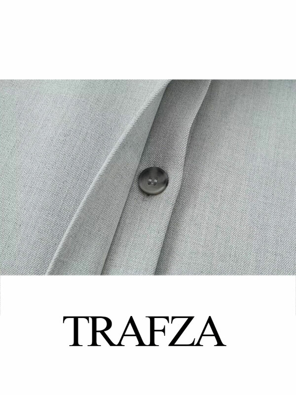 TRAFZA-Chaqueta corta de manga larga con botones ocultos para mujer, Top informal, elegante con bolsillos de parche Chaqueta corta, Primavera