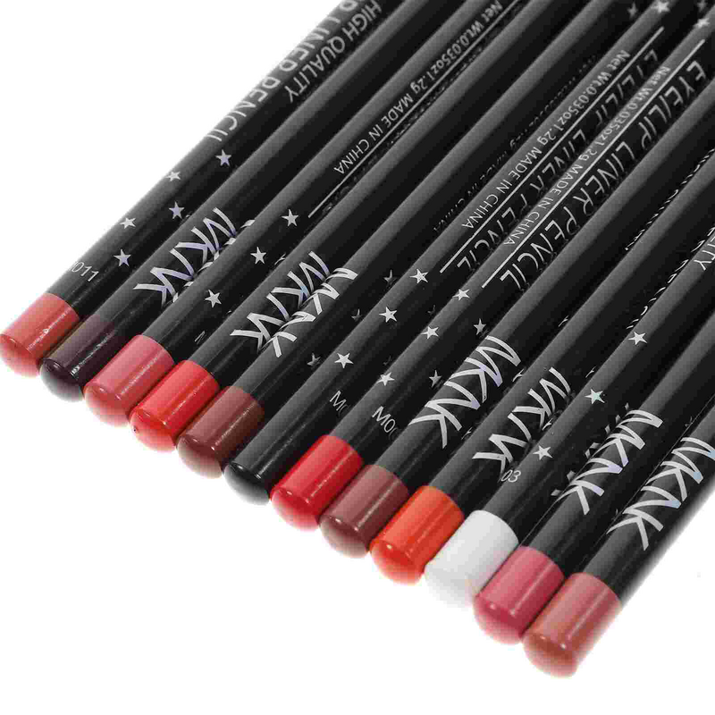 12 Pcs Black Eye Liner Pencils Women Lip Matte Lipstick Brown Eyebrow Waterproof