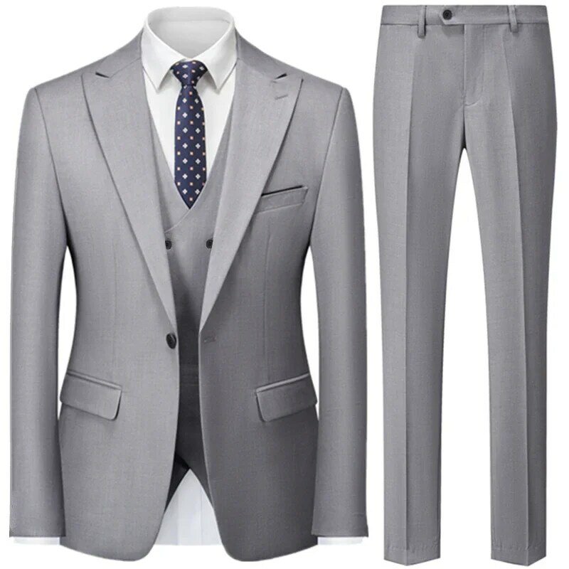 New Men's Slim British Wedding Solid Color Dress Blazer / Male Three Piece Suit Coat Vest  Pants Trousers Waistcoat