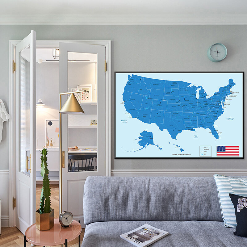 90*60cm Die Vereinigten Staaten Karte Nicht-woven Leinwand Malerei Wand Kunst Poster Dekor für Wohnzimmer büro Dekoration Schule Liefert