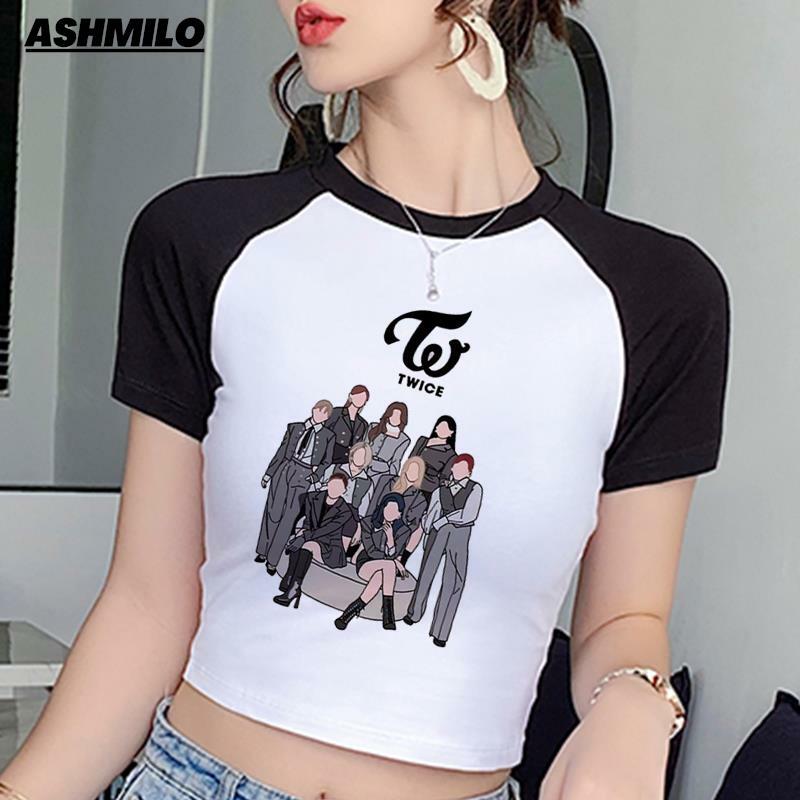 Kpop zweimal Sommer Harajuku y2k T-Shirt koreanischen Stil T-Shirt Frauen Streetwear Ulzzang T-Shirts Ernte Top weibliche Slim Fit Kleidung