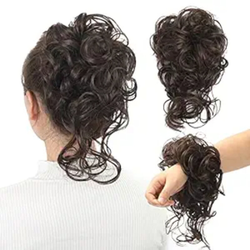Ekstensi sintetis yang berantakan untuk pemakaian sehari-hari, ekstensi rambut palsu keriting bergelombang Updo dengan bando elastis untuk wanita