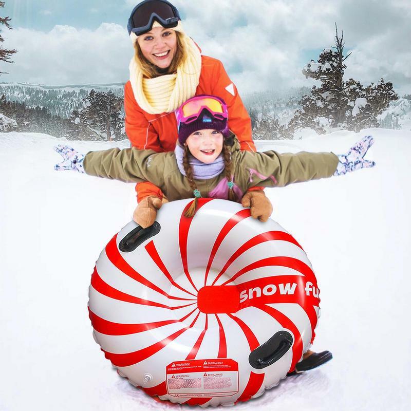 子供と大人のための2つのハンドル,冬のおもちゃ,折りたたみ式のノースリーブチューブを備えたインフレータブルスノーチューブ