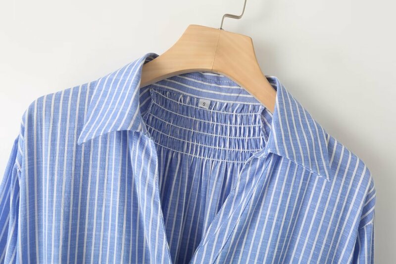 Vestido de camisa listrada de manga comprida feminino com cinto, moda retrô, Coringa, temperamento, acessórios, novo, 2024