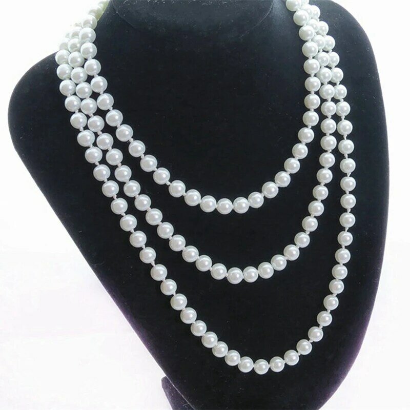 2X sztuczna perła długi sweter łańcuszek naszyjnik biały