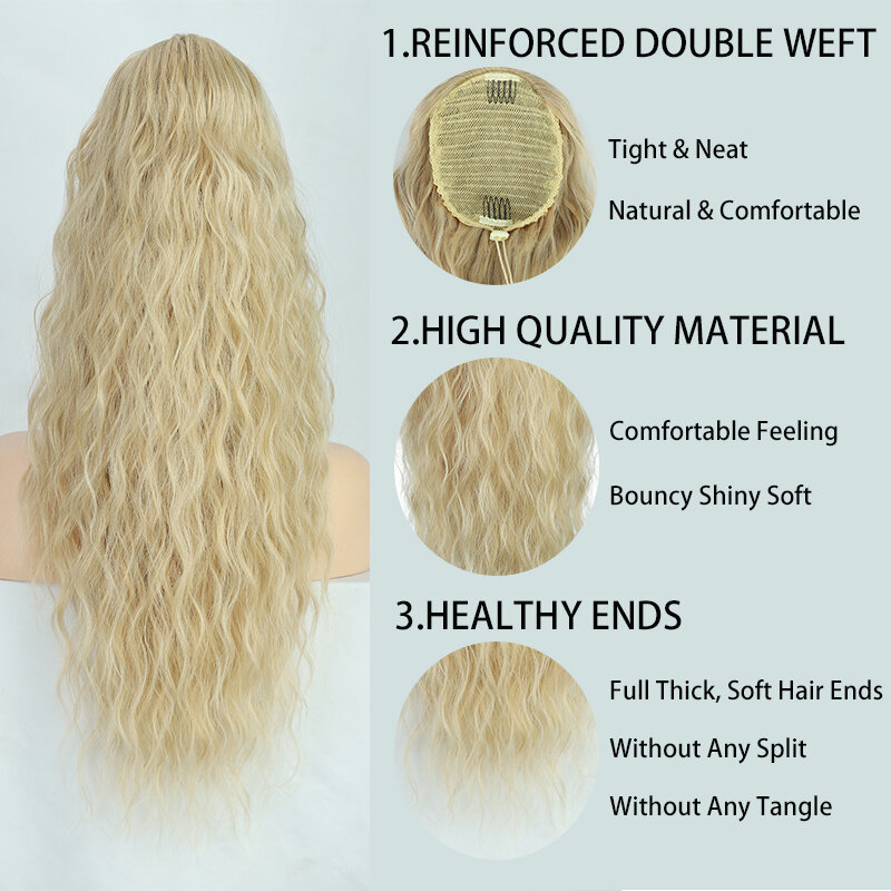 Longo encaracolado ondulado ponytail extensão do cabelo para as mulheres, sintético natural, drawstring ponytail hairpieces, Borgonha, loiro, falso pony tail