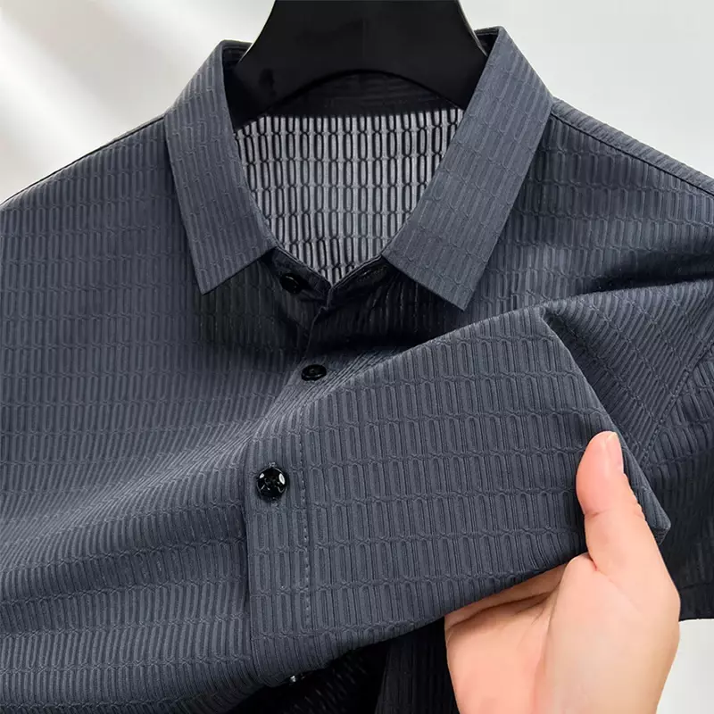 Herren Sommer nicht bügeln Business lässig Kurzarmhemd Mode einfarbig vielseitig atmungsaktiv anti bakteriell