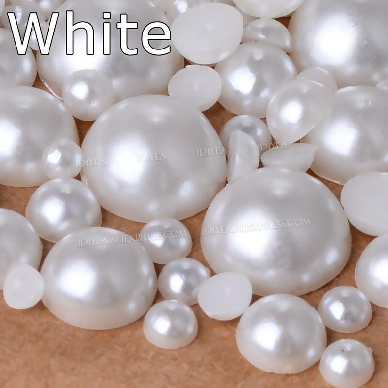 Biały Ivory beżowy 2/3/4/6/8/10mm-25mm wszystkie rozmiary sztuczna perła ABS plastikowe półokrągłe luźne koralik do Nail Art DIY Craft odzieży