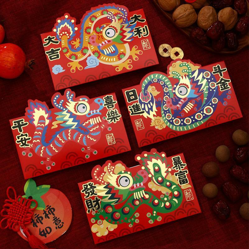 Ano Novo Chinês Envelopes Vermelhos Dragão, Festival da Primavera, Bolsos de Dinheiro, Pacotes Sortudos, Moda, Festival da Primavera, 4Pcs, 2024