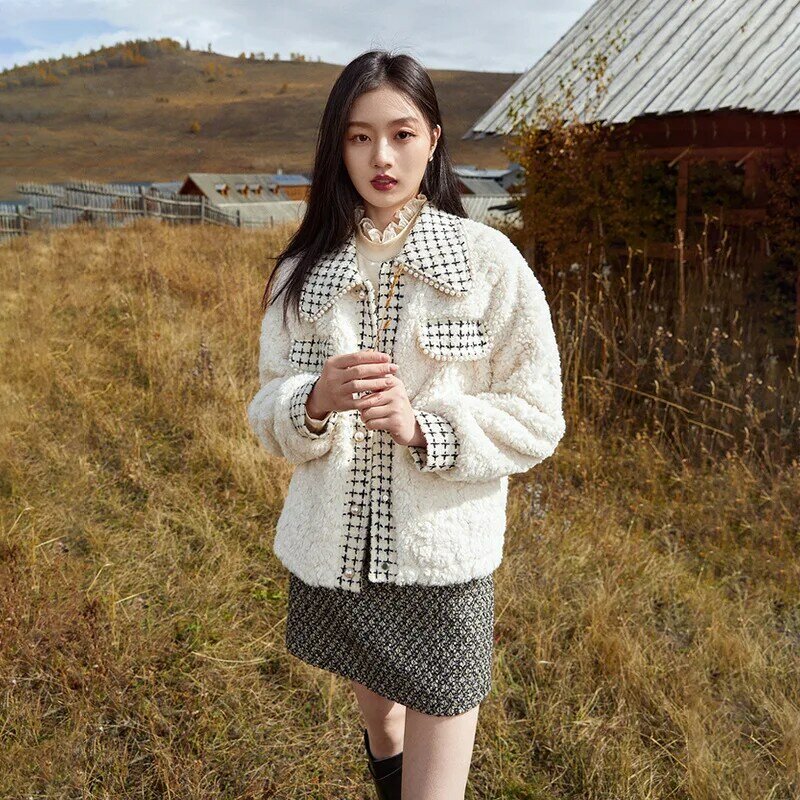 Autunno inverno 2022 nuova giacca allentata di perle impiombate da donna in lana di agnello imitazione profumata