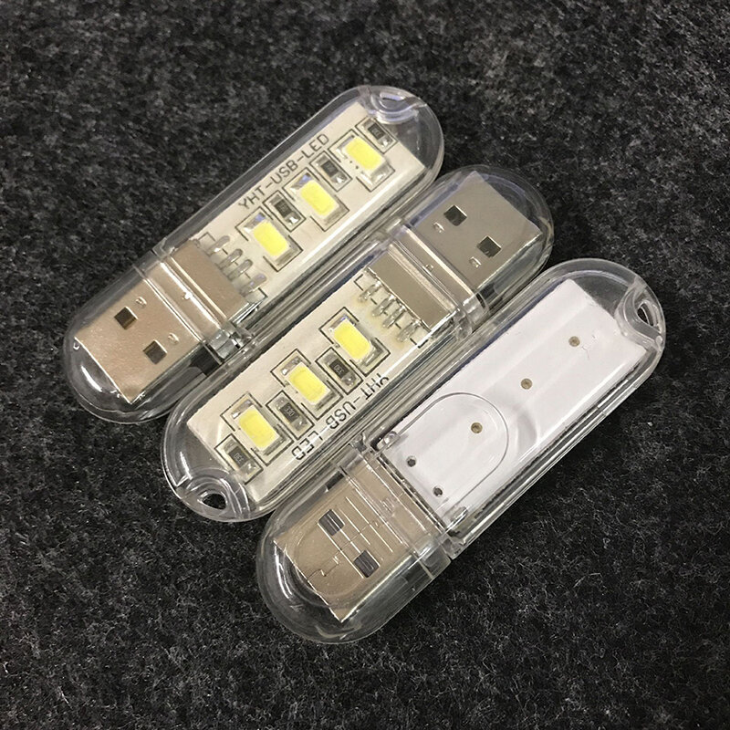 Mini lampe LED USB portable, veilleuse pour ordinateur portable, banque d'alimentation mobile, 3 LED, alimentation 5V, 3000K-7000K, 1PC