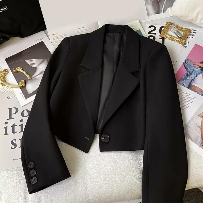 School Uniform Suit Coat Elegant Women's Business Suit Coat with Turn-down Collar Slim Fit Solid Color Cardigan for Office