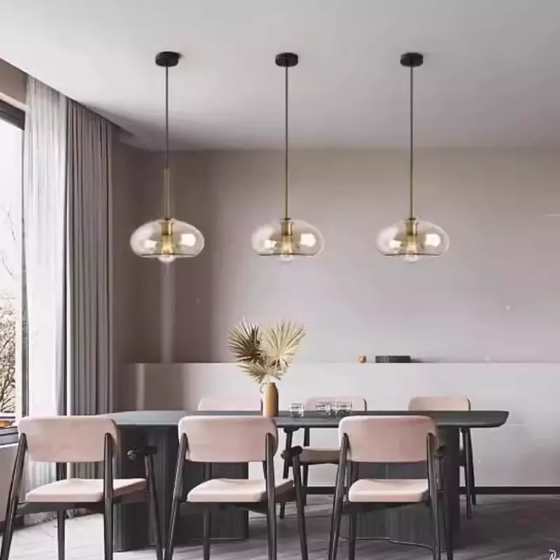 Lampe LED suspendue industrielle en verre, design moderne, luminaire décoratif d'intérieur, idéal pour une table à manger, une chambre à coucher ou un loft