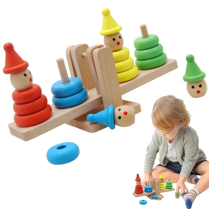 Juego de bloques de apilamiento de madera para niños y niñas, torre de payaso, juguetes de bloques de apilamiento, entretenimiento educativo y divertido