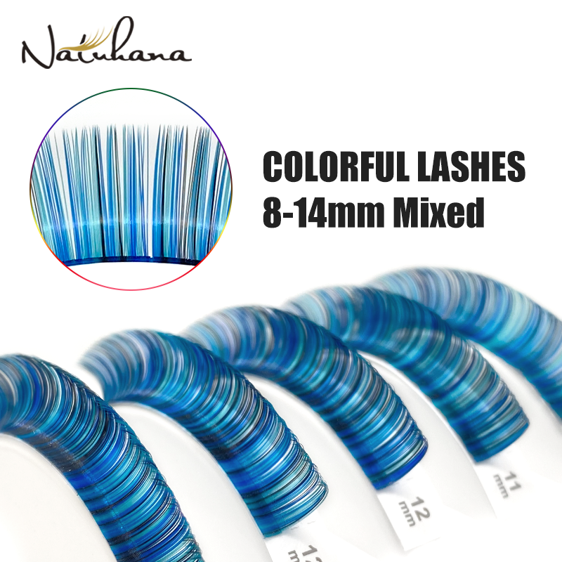 Natuhana mix cor cílios extensões colorido cílios vison falso individual arco-íris colorido cílios 8-14mixed maquiagem cilios