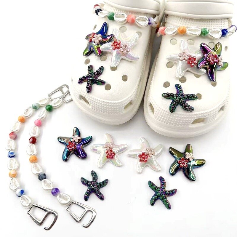 DIY Accessories for Hole Shoe Hawaiian Style Starfish Detachable Slipper Decoration Shell Chain Shoe-buckle for Girls Women Shoe