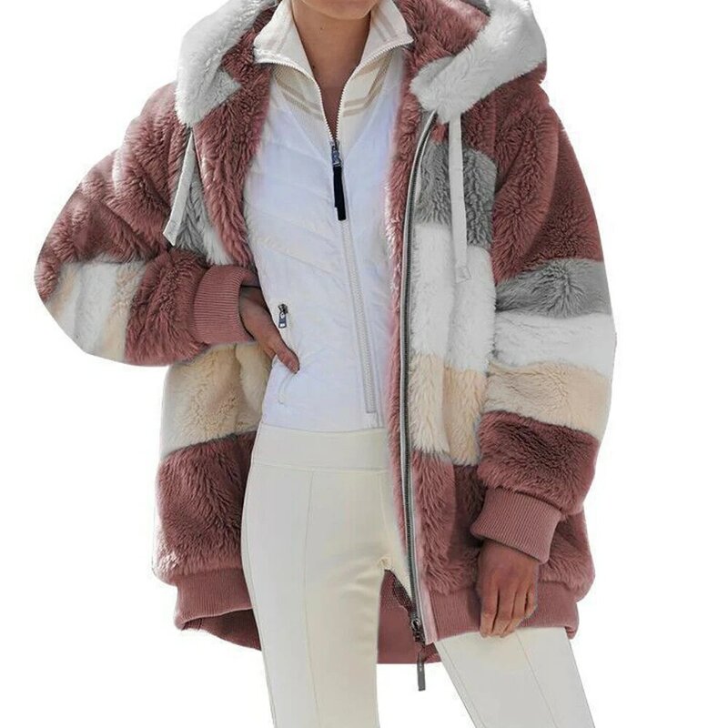 Obszerna kurtka dla kobiet płaszcz 2023 jesienno-zimowy ciepły pluszowa kieszeń moda uliczna z kapturem luźny damski zamek błyskawiczny kaszmirowy płaszcz wierzchni