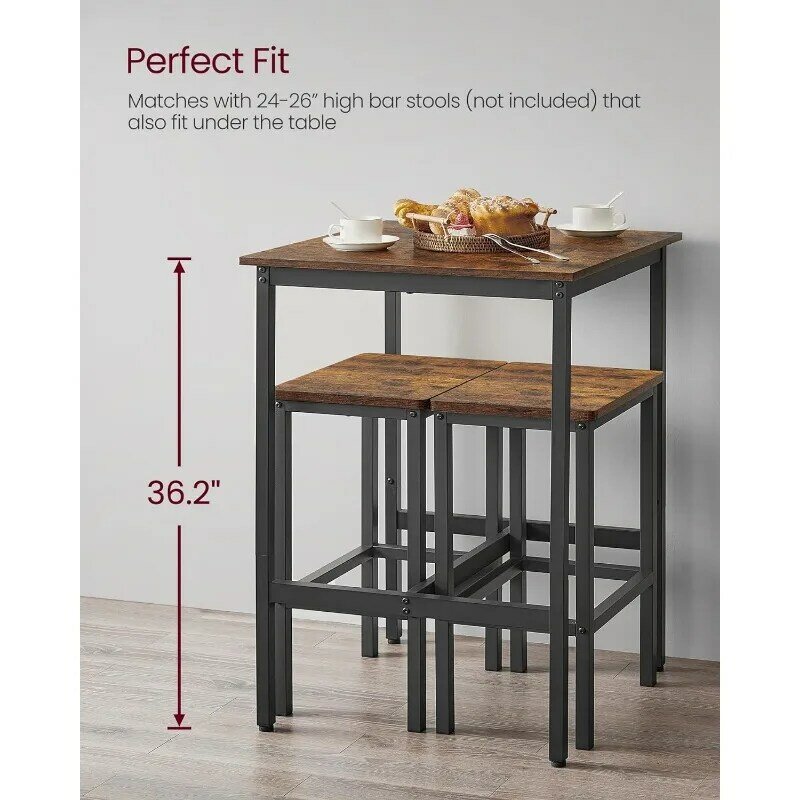 Pequena mesa de jantar cozinha, mesa de coquetel para festa de sala, estrutura metálica resistente, tamanho 23,6x23,6x36,2 polegadas