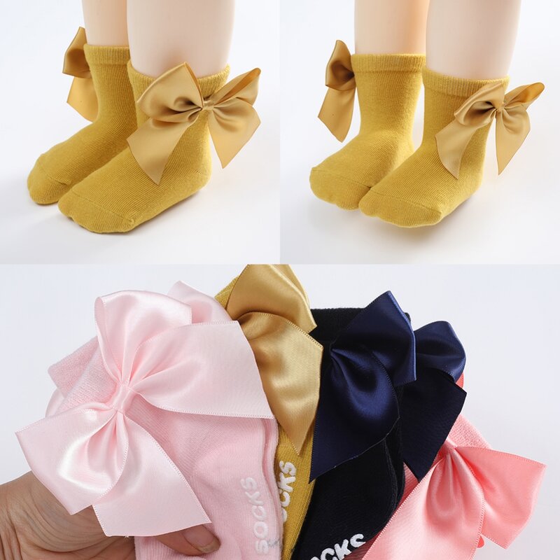 Носки для маленьких девочек с бантом, короткие носки для малышей, мягкие хлопковые нескользящие носки для новорожденных, подарок на день рождения, детские носки принцессы для 0-3 лет