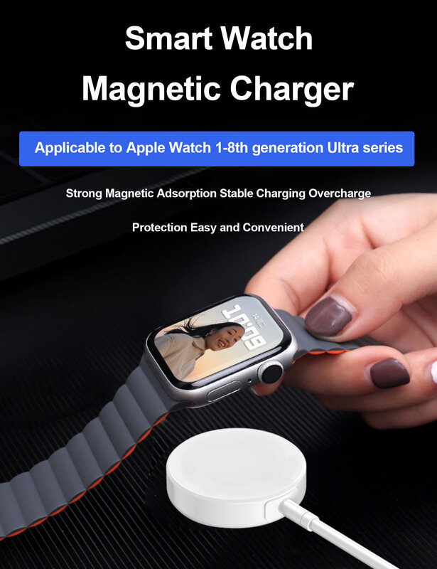Cargador inalámbrico magnético para Apple Watch Series 9 8 7 Ultra 2 SE, Cable de carga rápida, accesorios para iWatch 8 7 6 5 4 3 2 1