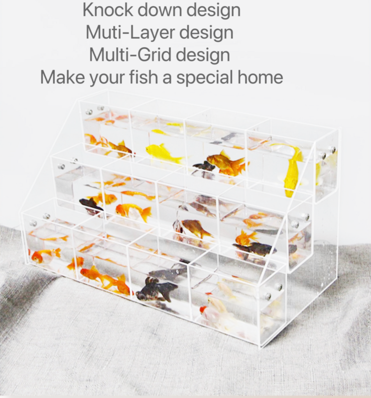Clear Betta Fish Tank acrilico trasparente Knock Down Design fai da te 2,3, acquario a 4 strati con tuta a griglia piccolo pesce spettacolare