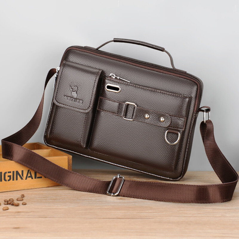 Vintage PU Leather Men's Shoulder Bag Fashion Handbag Tote Business Man Crossbody Multi-function Male Messenger