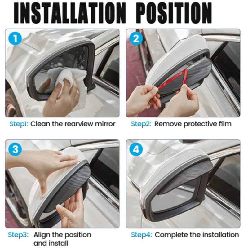 Universal Car Rearview Mirror Protector, Sobrancelha Rain Cover, Transparent Auto Parts, Preto, 2Pcs