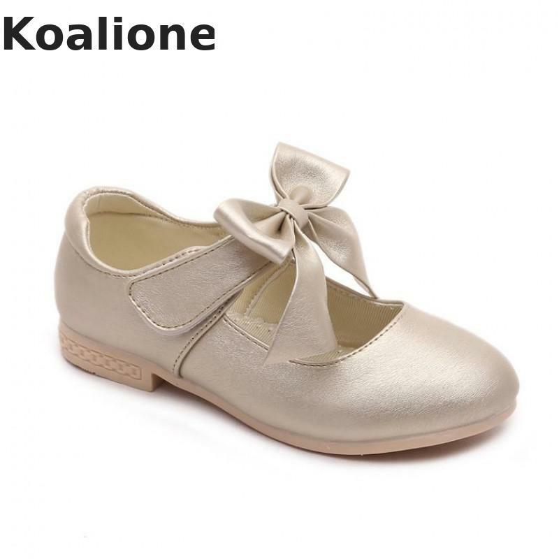Girls Leather Shoes Kids Student Moccasin Pu Leather Children's Princess Shoes Gold White Girls Wedding Dance Perform Shoes Flat