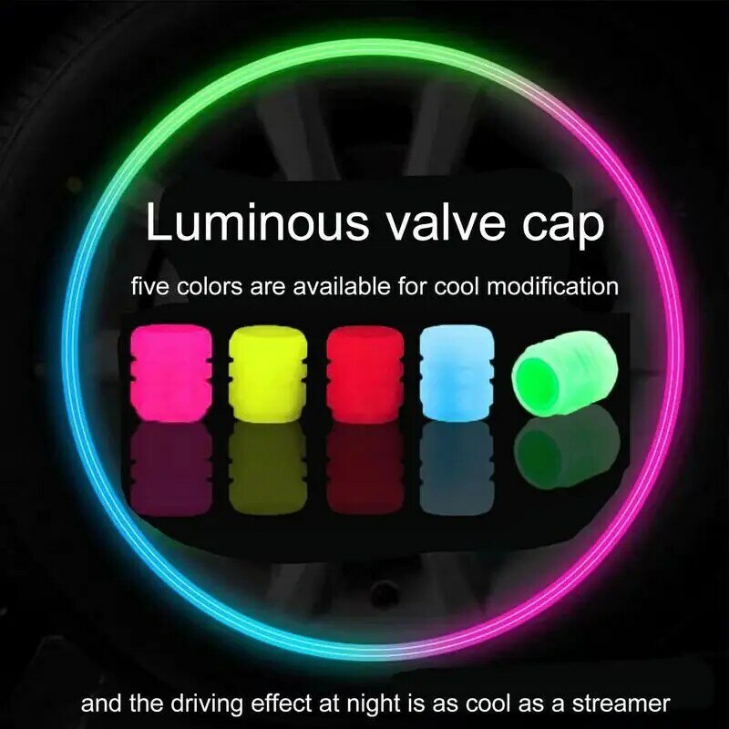 Valve Stem Covers Glow-in-the-Dark Valve Cap For Car Tires Valve Stem Cap For Cars Glow-in-the-Dark Leak-Proof For Bike Car