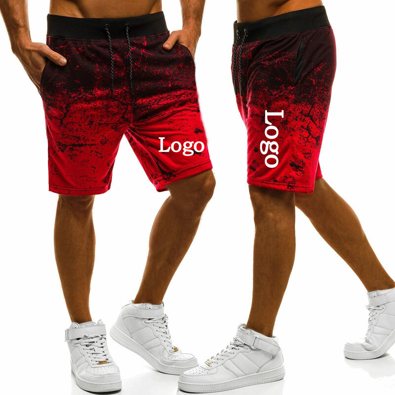 Pantalones cortos con logotipo personalizado para hombre, ropa informal, Joggers estampados a la moda, pantalones cortos de chándal ajustados con cordón, pantalones cortos de entrenamiento de talla grande