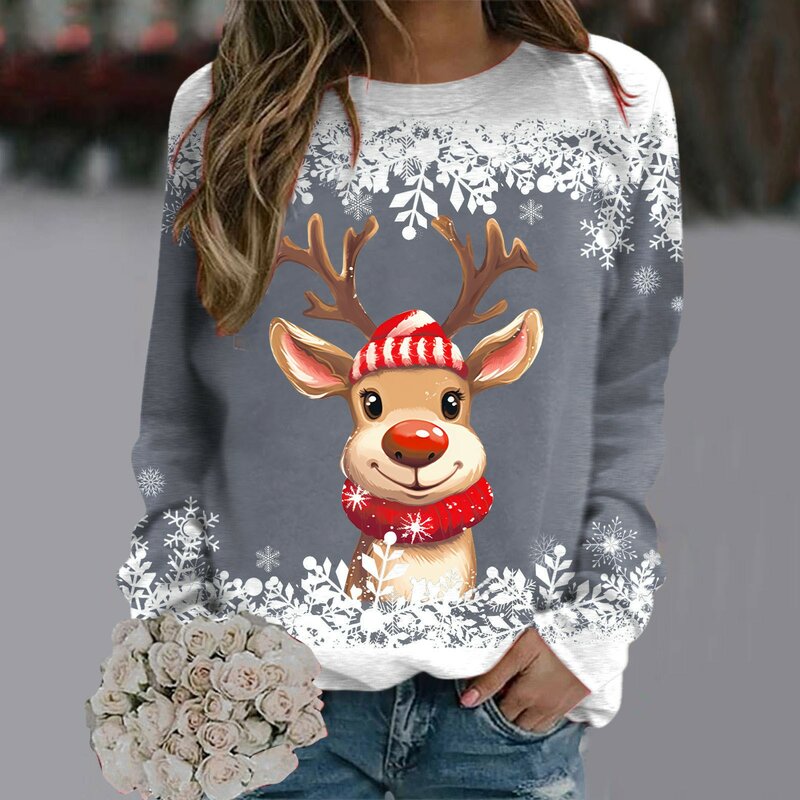 Pullover für Frauen Weihnachten Teen Mädchen Langarm Crewneck Sweatshirt niedlichen Rentier Grafik Weihnachts hemden