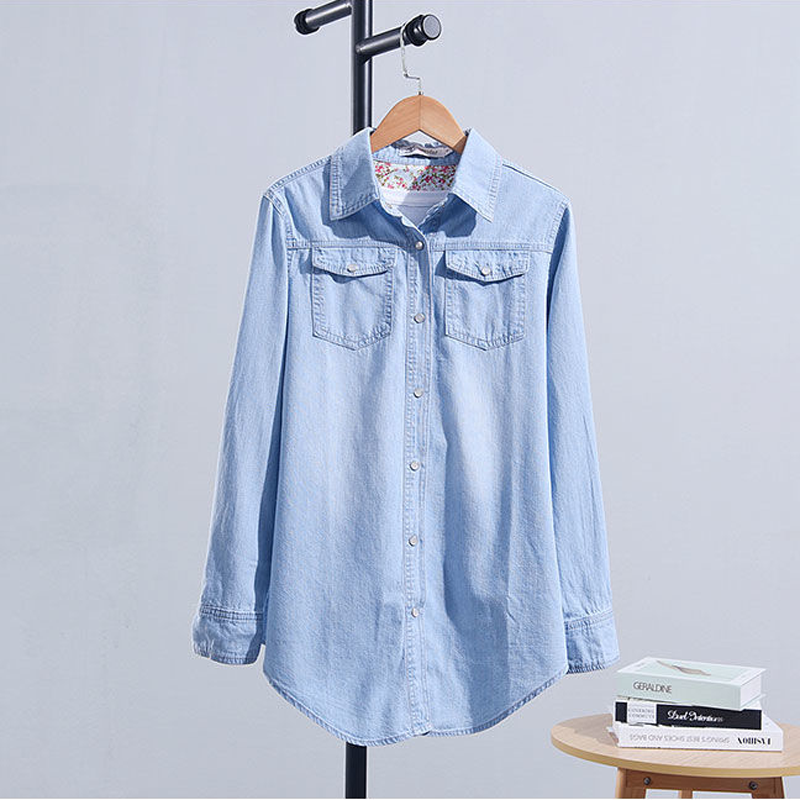 Casual Wash niebieskie jeansowe koszule damskie podstawowe jednorzędowe dżinsy bluzki 2023 wiosenne koszulki luźna moda Lapel Cowboy Blusas