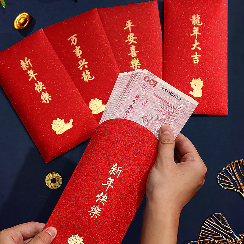 6 buah Tahun Naga Tahun Baru amplop merah kecil cap merah panas amplop untuk uang beruntung upacara pernikahan amplop merah