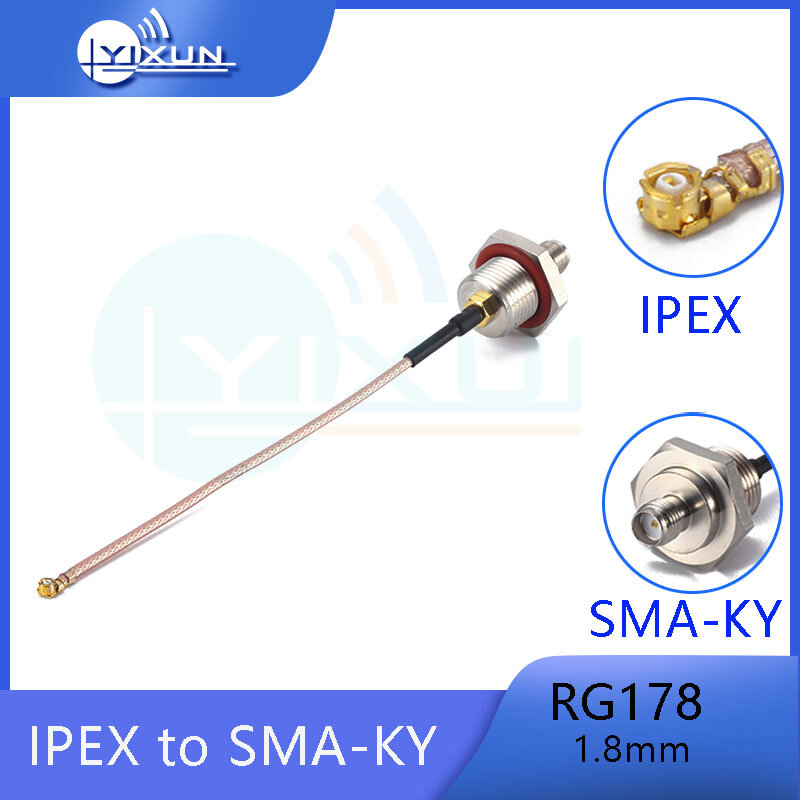 IPX IPEX UFL to SMA 암 연장 케이블, SMA-KY1.0-M12 외부 나사, 내부 구멍 어댑터, 피더 무선 AP 방수 RG178, 2 개