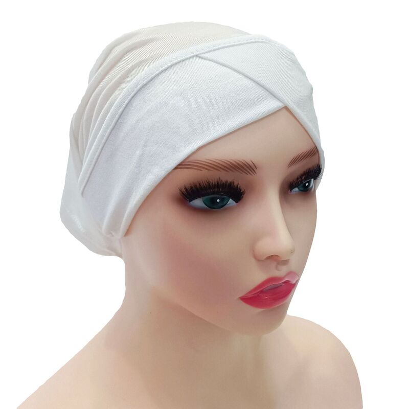 Nowy rozciągliwy Crisscross modalne Jersey wewnętrzny hidżab kapelusze muzułmańskie Underscarf Turban Bonnet szal muzułmański Tube kobiety Headwrap