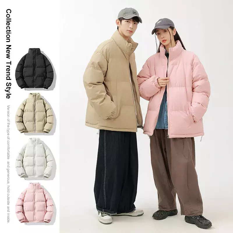 Klasyczne proste jednolite czyste kolory zimowe grube ciepłe damskie kurtka pikowana Unisex męskie parki moda uliczna płaszcz dla par Casual Chic