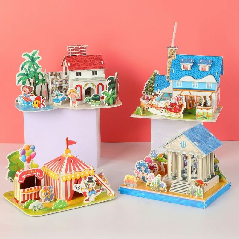 DIY House Model Puzzle para crianças, quebra-cabeças de papel 3D, blocos de montagem, cartão de papel artesanal