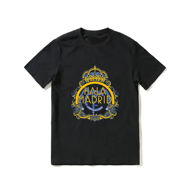 2023 gorąca wyprzedaż letnia prawdziwa 100% bawełna artystyczna madryt Logo czarna koszulka męska z krótkimi rękawami fajna koszulka hiphopowy sweter T-Shirt